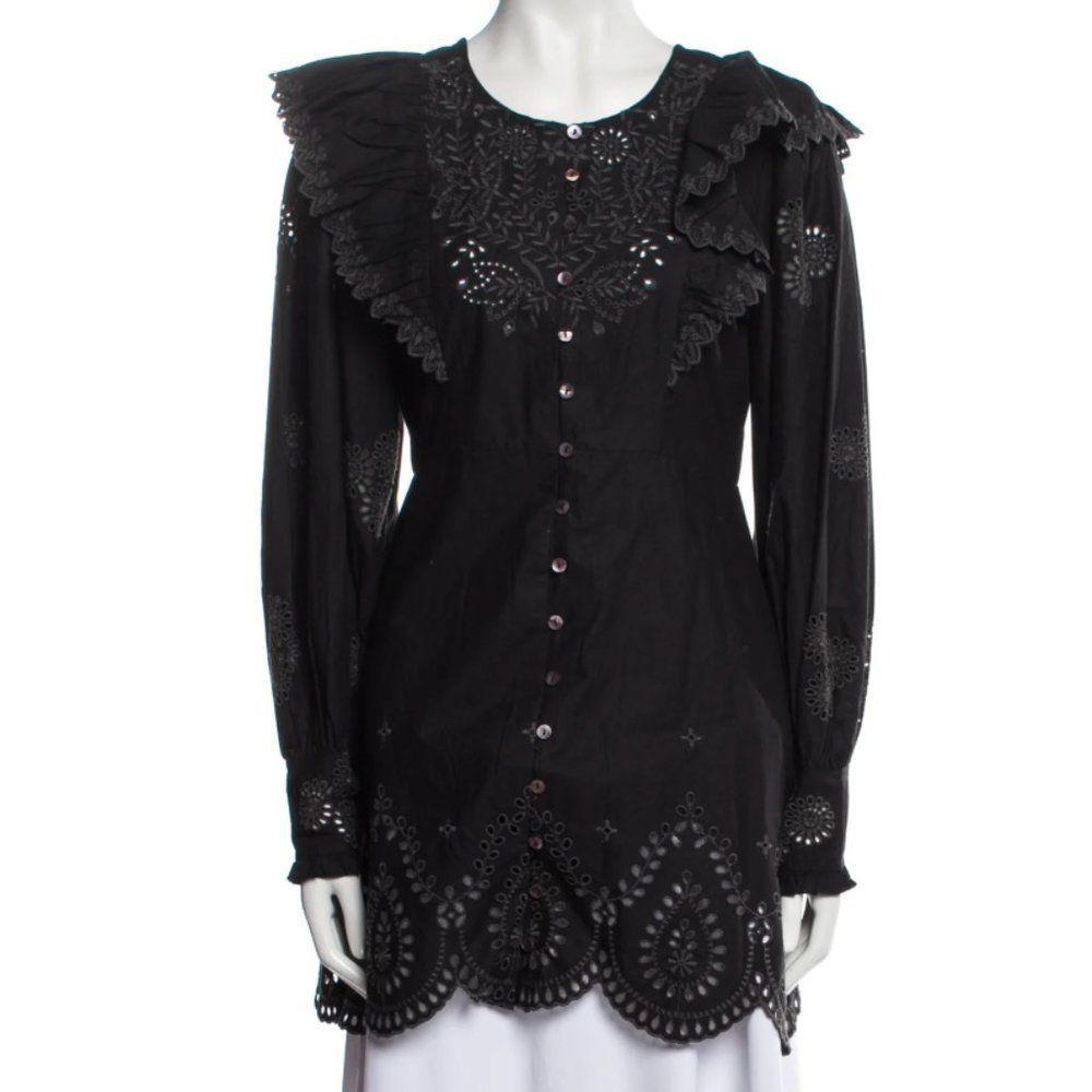 LoveShackFancy Tullia embroidered mini dress black size 4